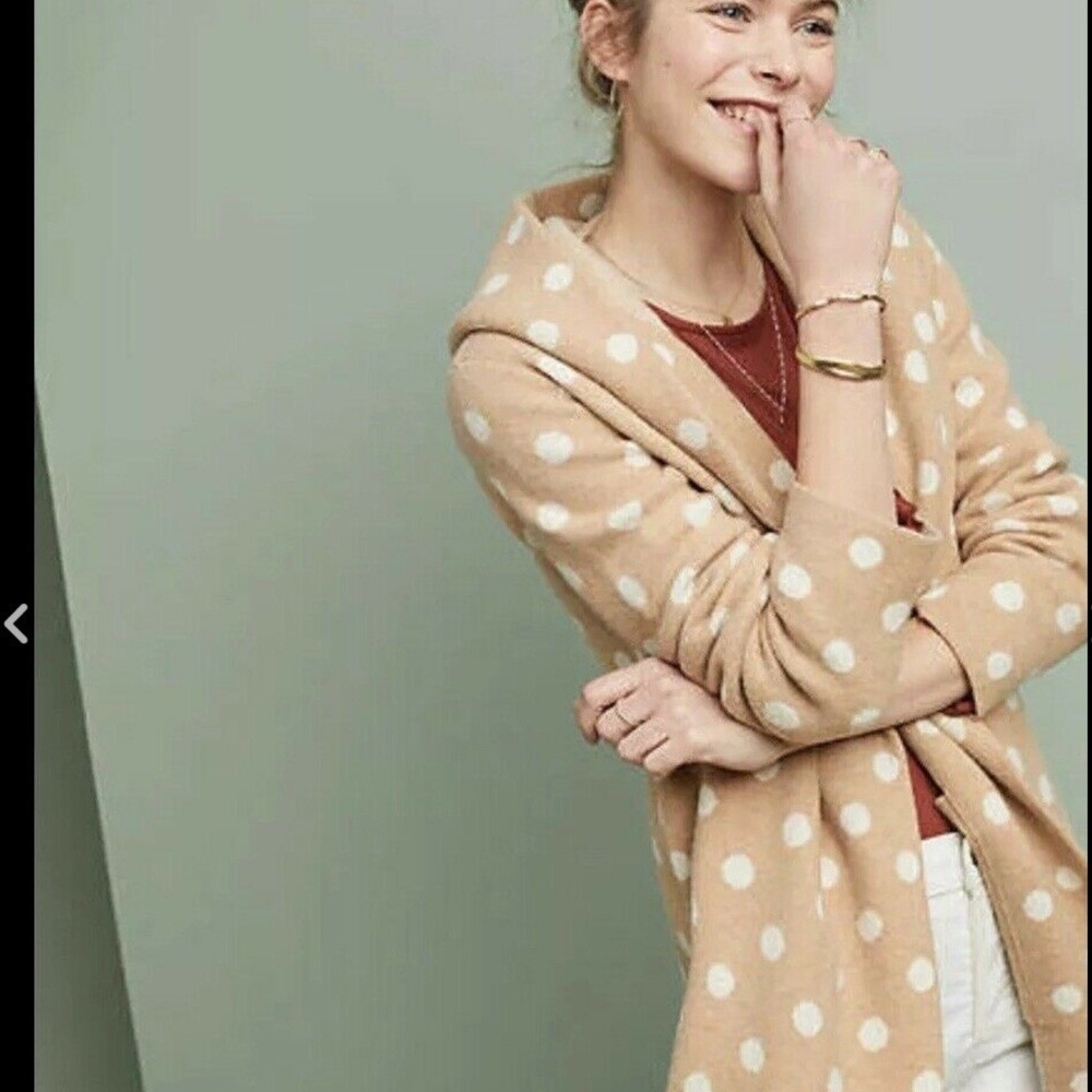 Polka Dot Sweater Coat Tan & White Mod Feminine Summer Eve Perfect 1950s Style